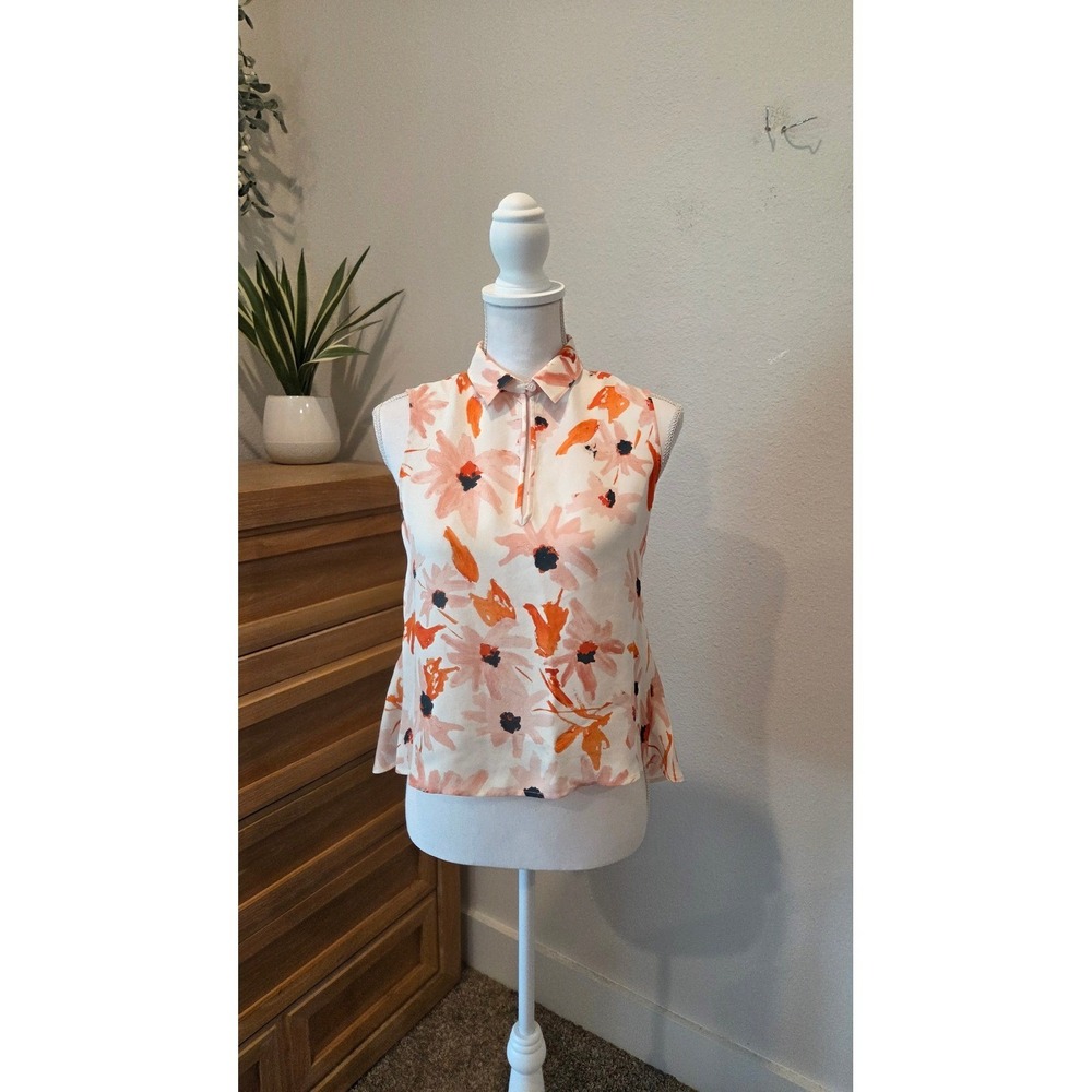 Theory Silk Floral Sleeveless Blouse Peplum Orange Pink Summer Spring Small - Picture 9 of 11